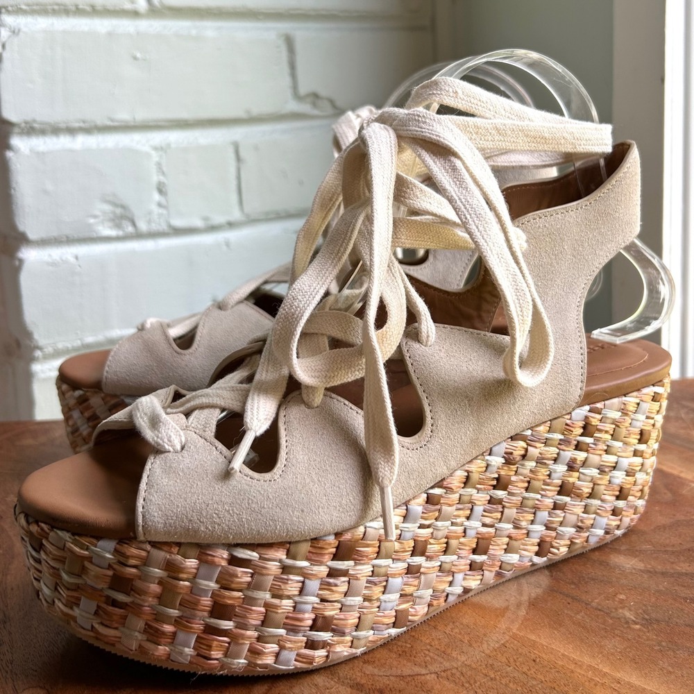 See by Chloe Lilly Lace Up Braided Platform Sandals 38 8 Vacation Summer